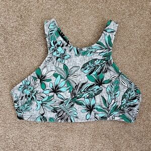 Mossimo Green and Black Floral Swim Top